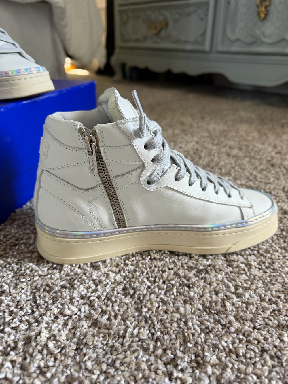 White High Top Sneakers with Iridescent Trim - Picture 4 of 6